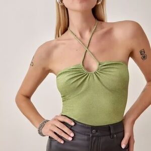 reformation Anders Metallic Halterneck Top